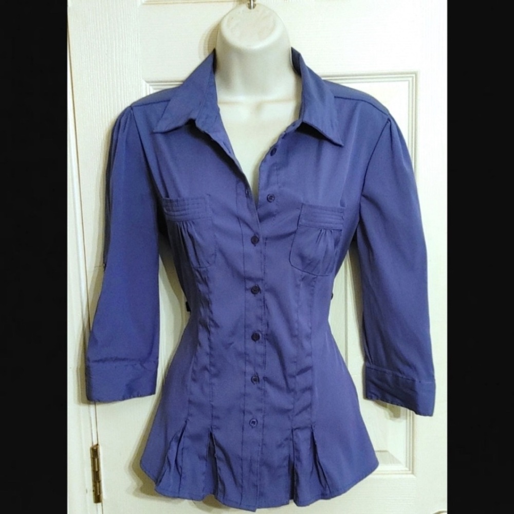 Cotton Express Blue Button Down Top S